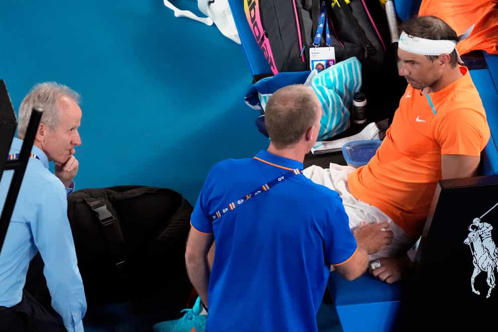 Rafael Nadal is expected to be sidelined for between six and eight weeks with the injury he suffered at the Australian Open on Wednesday (Dita Alangkara/AP)