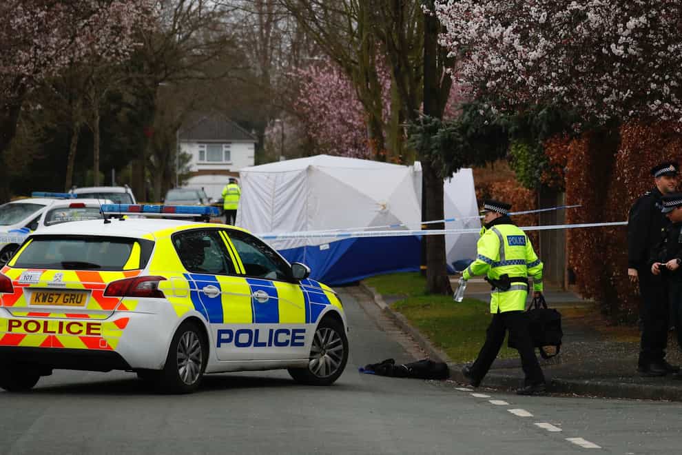 Police at the scene on Gorse Bank Road in the village of Hale Barns, near Altrincham, following the stabbing of Yousef Makki (Peter Byrne/PA)