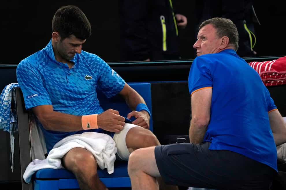 Novak Djokovic had more treatment to his left leg (Aaron Favila/AP)