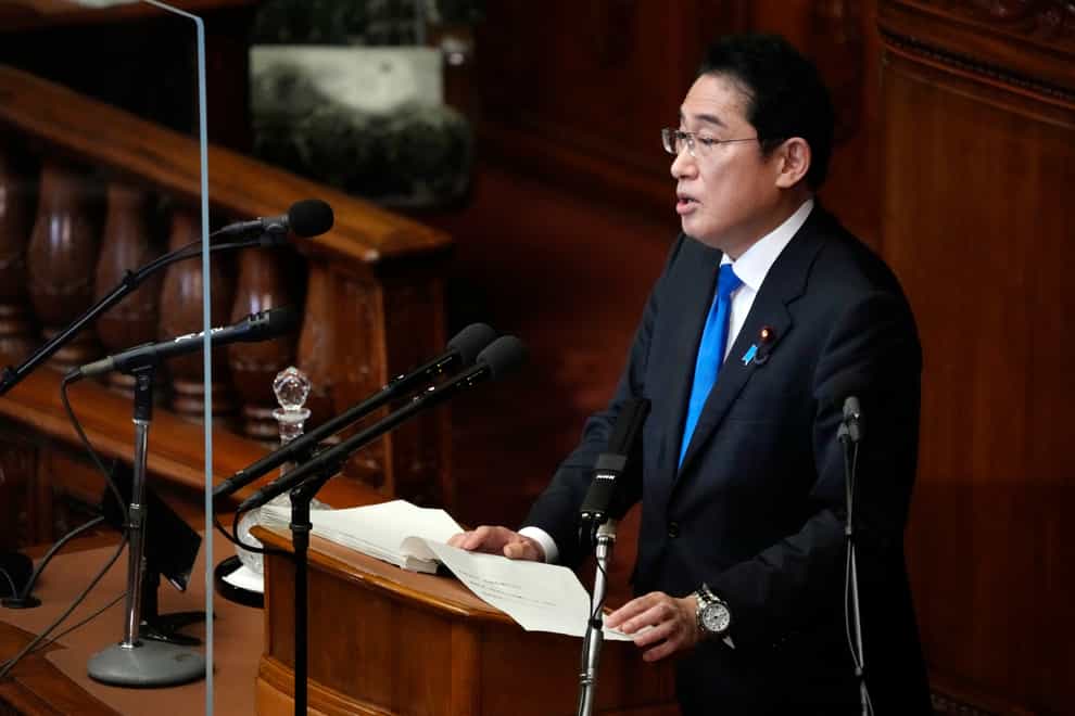 Japanese Prime Minister Fumio Kishida speaks during a Diet session at the lower house of parliament (AP)