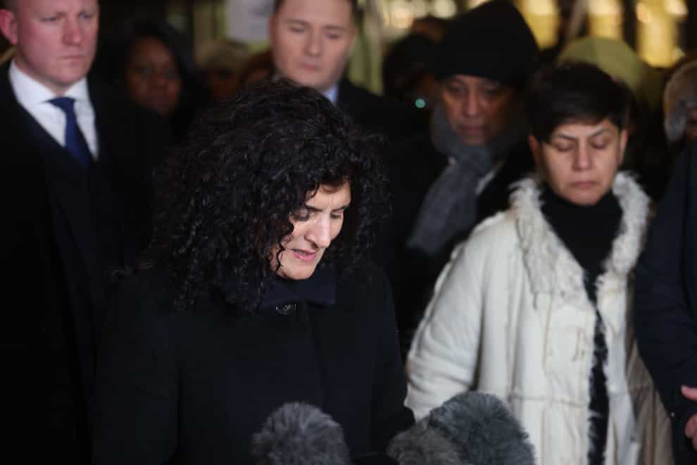 Farah Naz, Zara Aleena’s aunt reads a statement outside the Old Bailey in London (David Parry/PA)