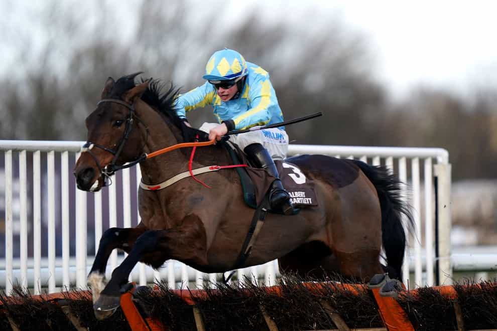 Mahler Mission ridden by James Bowen clears a fence before going on to win the Albert Bartlett River Don Novices’ Hurdle at Doncaster Racecourse (Tim Goode/PA)