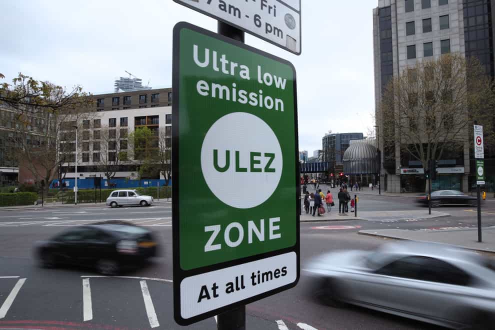 n information sign at Tower Hill in central London for the Ultra Low Emission Zone (Yui Mok/PA)