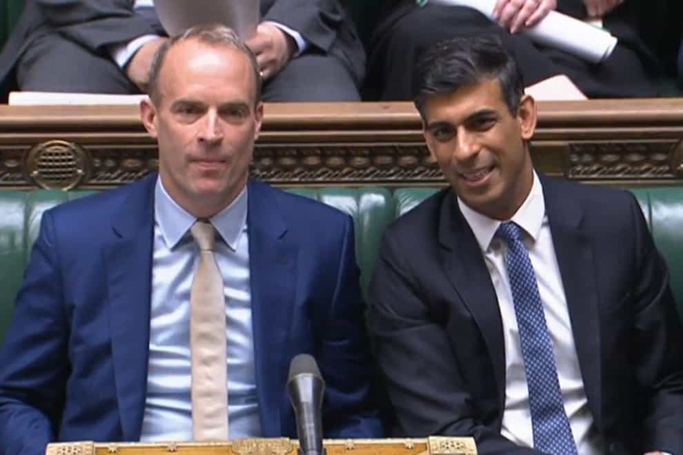 Dominic Raab and Rishi Sunak on the Government frontbench in the House of Commons (House of Commons/PA)