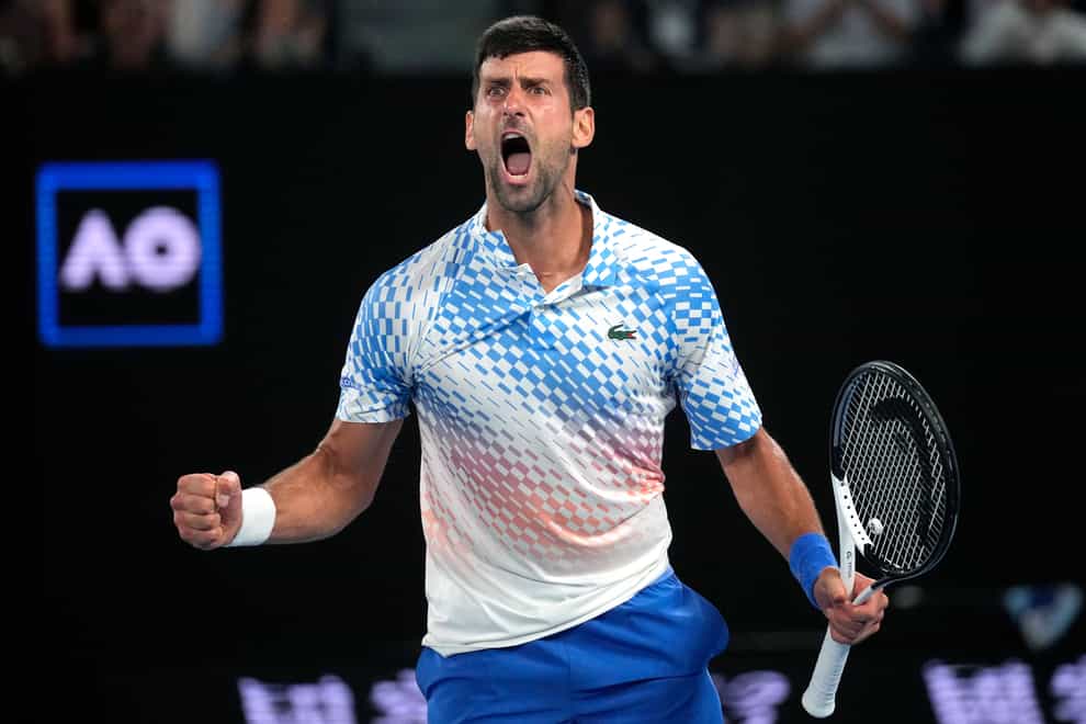 Novak Djokovic celebrates during his win over Andrey Rublev (Dita Alangkara/AP)