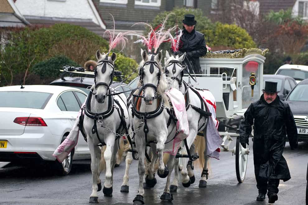 The funeral cortege for Elle Edwards arrives at St Nicholas Church in Wallasey (Peter Byrne/PA)