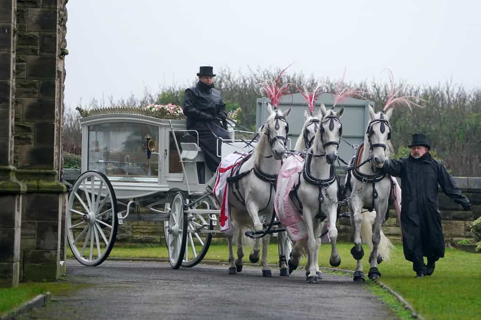 The funeral cortege for Elle Edwards leaves St Nicholas Church in Wallasey following her funeral service (Peter Byrne/PA)