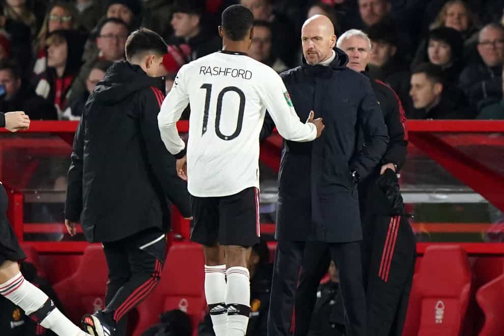 Marcus Rashford has been labelled “unstoppable” by Erik ten Hag (Tim Goode/PA)