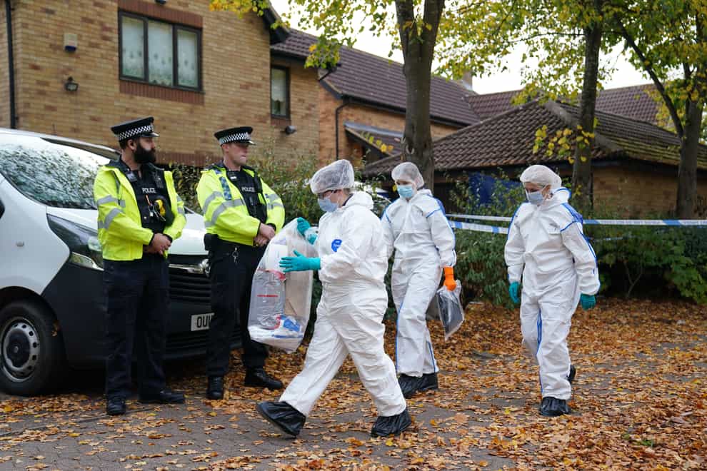Police and forensic officers at the house where Leah Croucher’s body was found in October last year (Joe Giddens/PA)