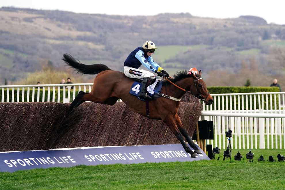 Edwardstone ridden by jockey Tom Cannon clear a fence on their way to winning the Sporting Life Arkle Challenge Trophy Novices’ Chase during day one of the Cheltenham Festival at Cheltenham Racecourse. Picture date: Tuesday March 15, 2022. (David Davies/PA)