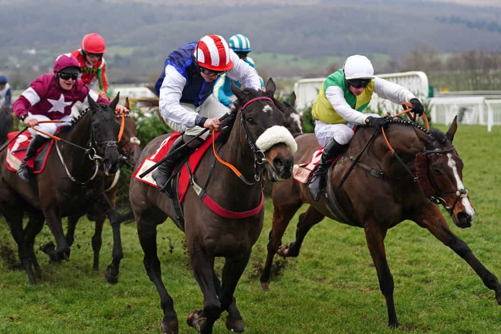 Back On The Lash ridden by Sean Bowen (centre) before going on to win the Glenfarclas Cross Country Handicap Chase during Festival Trials Day at Cheltenham Racecourse (David Davies/PA)