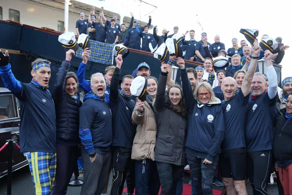 Some of the participants taking part in The Doddie Aid Britannia Regatta including Katherine Grainger and Rob Wainwright (Tony Marsh for The Royal Yacht Britannia/PA)