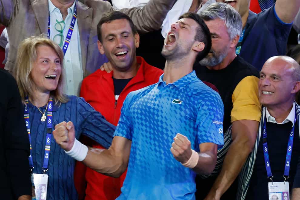 Novak Djokovic celebrated with his support camp (Asanka Brendon Ratnayake/AP)
