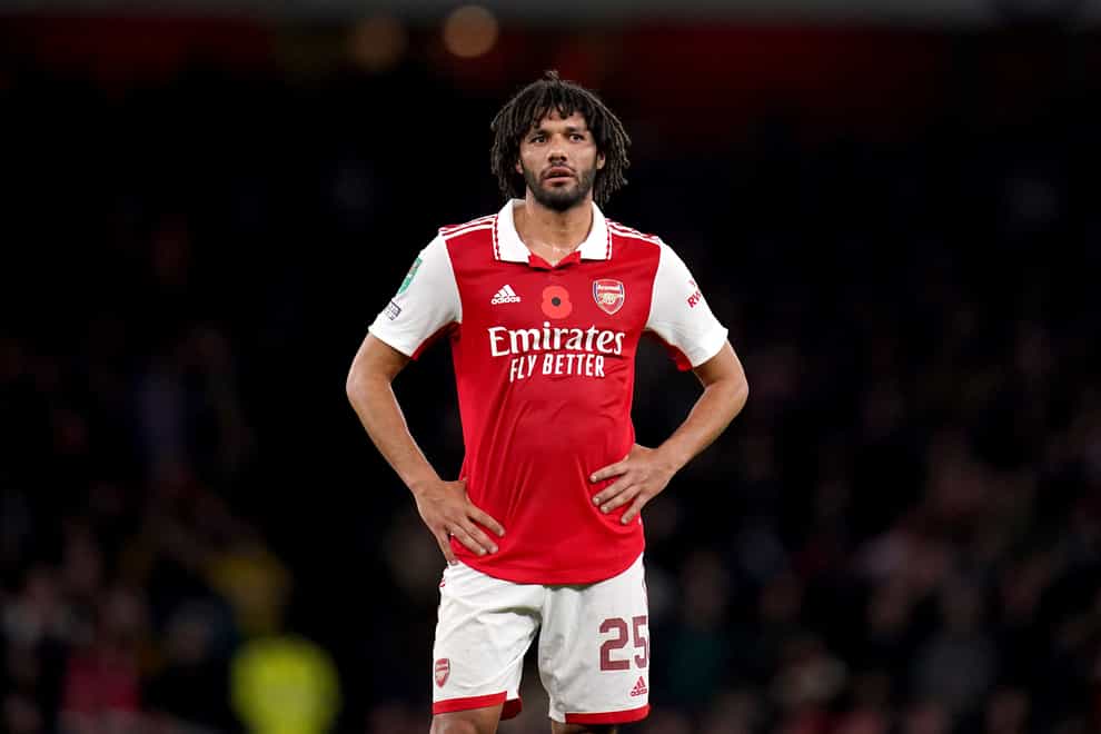 Arsenal’s Mohamed Elneny could miss the remainder of the season with a knee injury. (John Walton/PA)