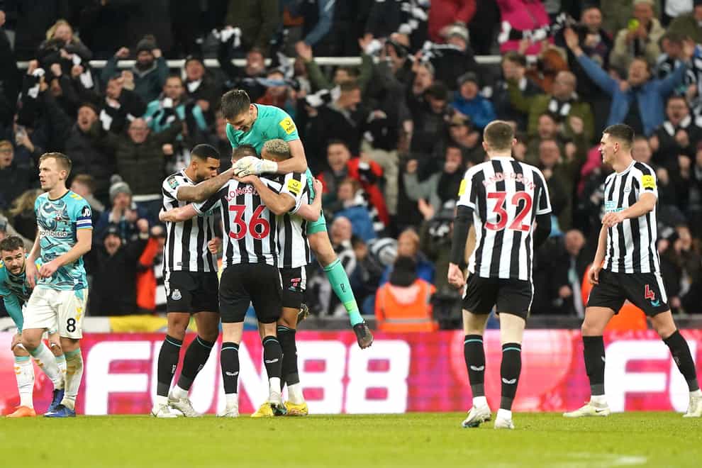 Newcastle celebrated a Carabao Cup semi-final victory over Southampton (Owen Humphreys/PA)