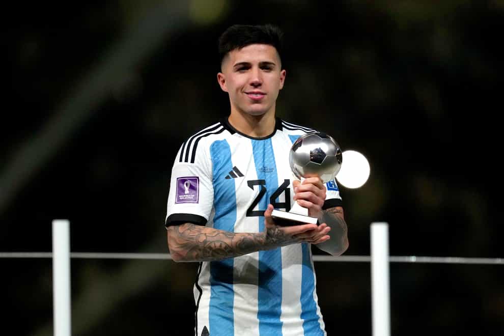 Argentina’s Enzo Fernandez wonder the Silver Ball at the 2022 World Cup. (Nick Potts/PA)