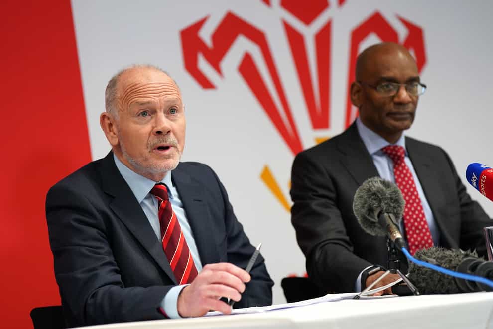 Welsh Rugby Union chairman Ieuan Evans (left) and acting chief executive Nigel Walker appeared in front of Senedd members (PA)