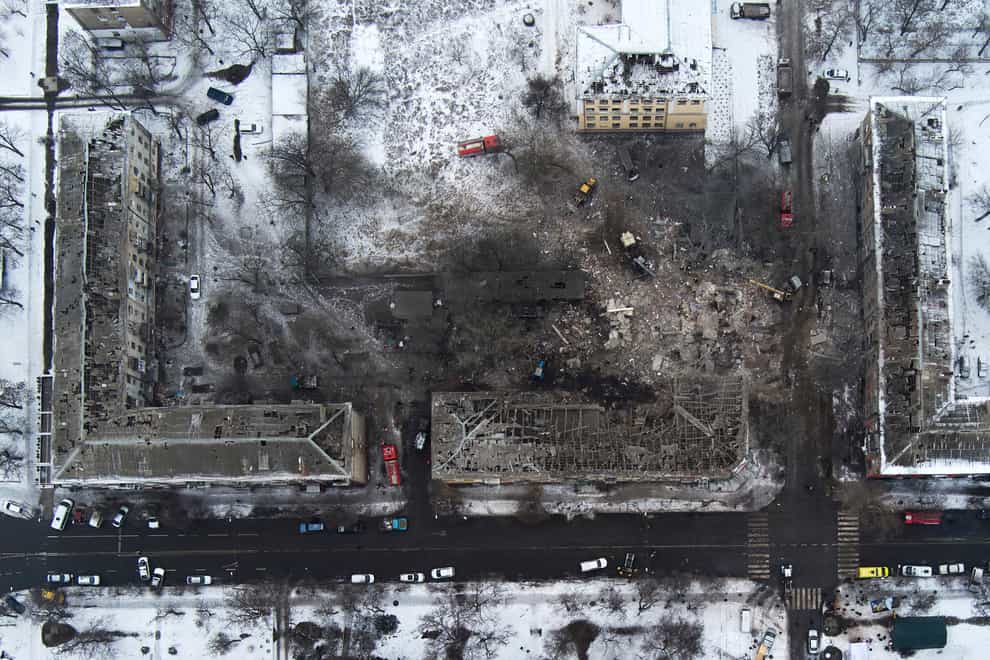 An aerial view of apartment buildings hit by Russian rockets in Kramatorsk, Ukraine (Yevgen Honcharenko/AP)