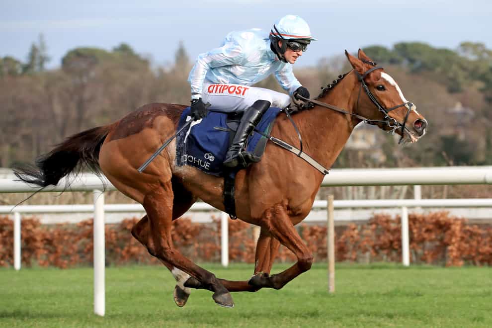 Gala Marceau ridden by Danny Mullins on the way to winning the second race, The Donohue Marquees Spring Juvenile Hurdle during day one of the Dublin Racing Festival at Leopardstown Racecourse in Dublin, Ireland. Picture date: Saturday February 4, 2023.
