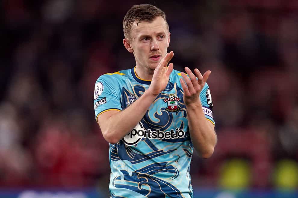 James Ward-Prowse applauds the fans after the defeat at Brentford (John Walton/PA)