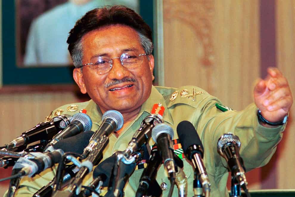 Pervez Musharraf gestures at a news conference in 2000 (BK Bangash/AP)