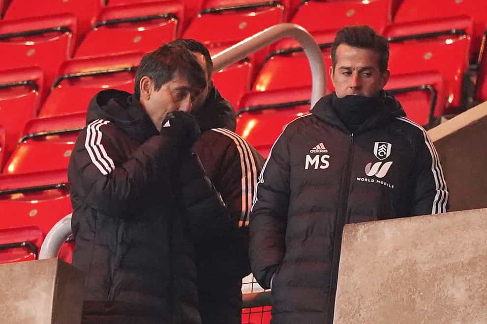 Fulham boss Marco Silva (right) watched from the stands at the Stadium of Light (Owen Humphreys/PA)