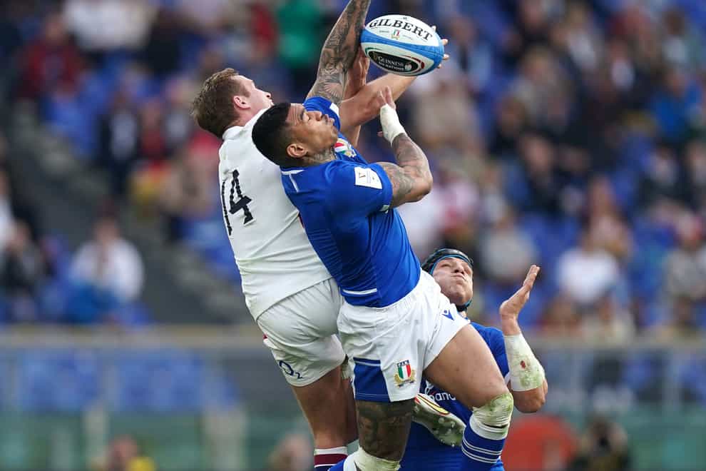 England’s Max Malins (left) battles with Italy’s Montanna Ioane (centre) in the corresponding match last year (PA)