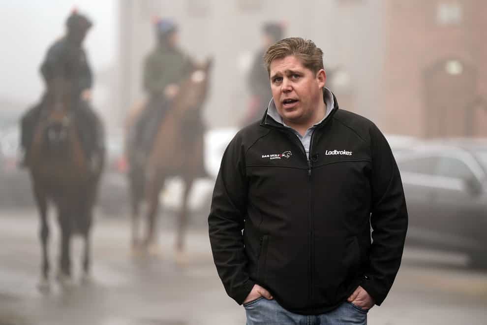Dan Skelton talks to media during a visit to Dan Skelton’s stables at Lodge Hill, Alcester (Jacob King/PA)