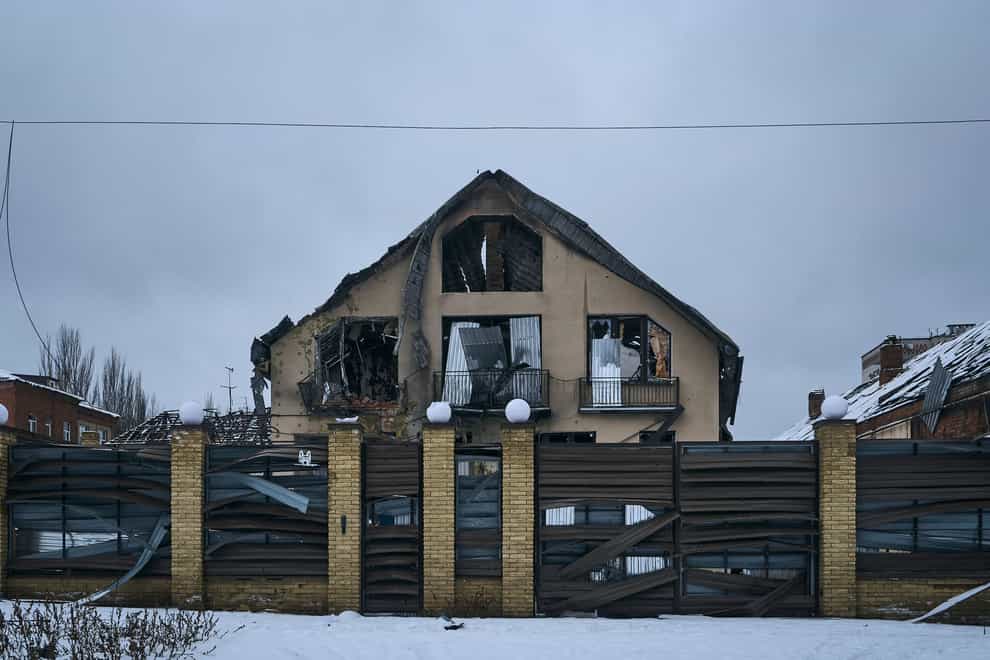 A house damaged by Russian shelling in the city centre of Bakhmut, Donetsk region, Ukraine (Libkos/AP)