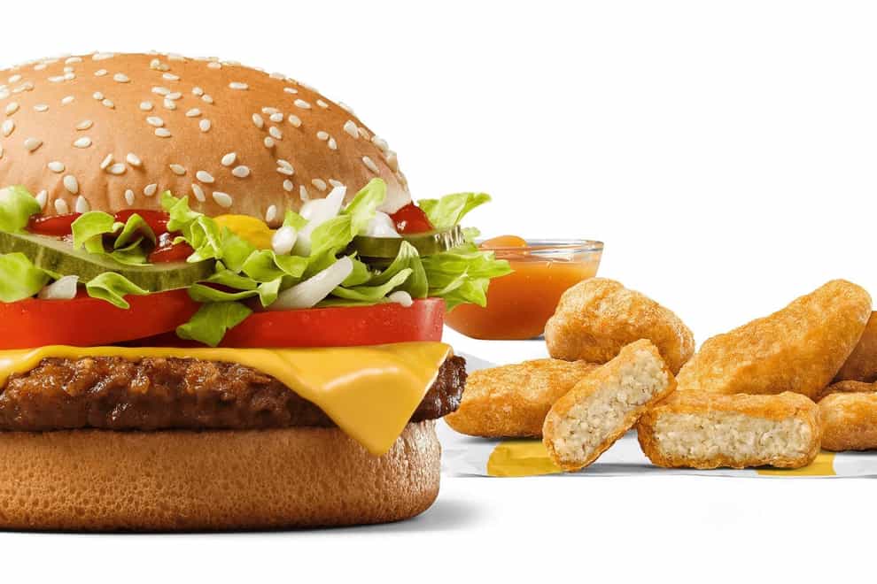 This image released by McDonald’s shows the McPlant plant-based burger and and the new plant-based McPlant Nuggets (McDonald’s/AP