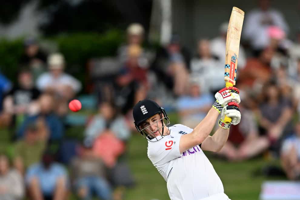 England’s Harry Brook bats against New Zealand on the first day of their cricket test match in Tauranga, New Zealand, Thursday, Feb. 16, 2023. (Andrew Cornaga/Photosport via AP)