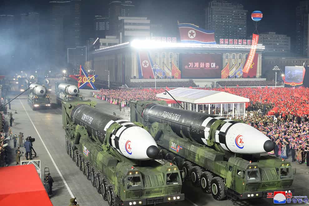 North Korea parades what it says is Hwasong-17 intercontinental ballistic missiles (Korean Central News Agency/Korea News Service/AP)