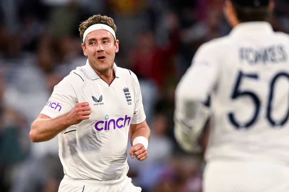 Stuart Broad celebrates taking the wicket of New Zealand’s Kane Williamson (Andrew Cornaga/Photosport via AP)