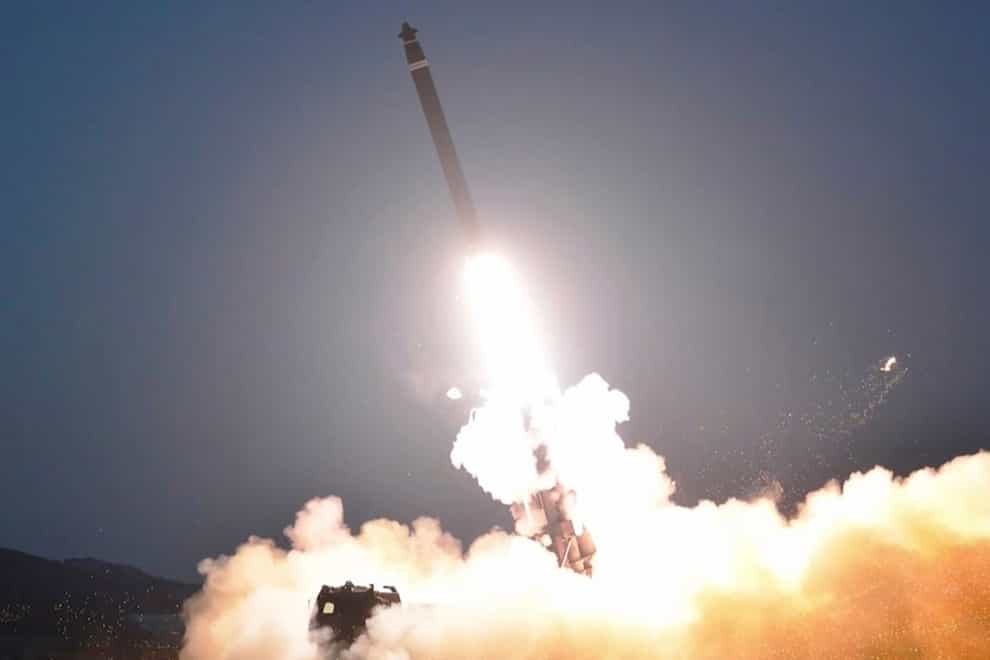 A ballistic missile being launched from an undisclosed location in North Korea (KRT/AP)