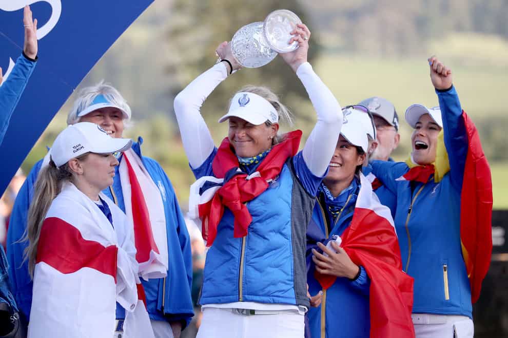 Suzann Pettersen (centre) will captain Europe in the next two editions of the Solheim Cup (Jane Barlow/PA)