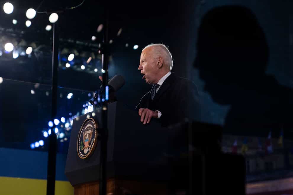 President Joe Biden delivers a speech marking the one-year anniversary of the Russian invasion of Ukraine in Warsaw (Evan Vucci/AP)