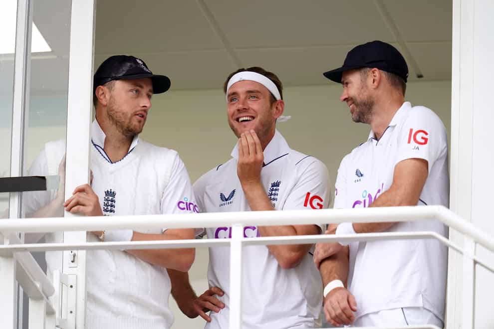 Ollie Robinson, Stuart Broad and James Anderson (left to right) liked what they saw of the Basin Reserve pitch (John Walton/PA)