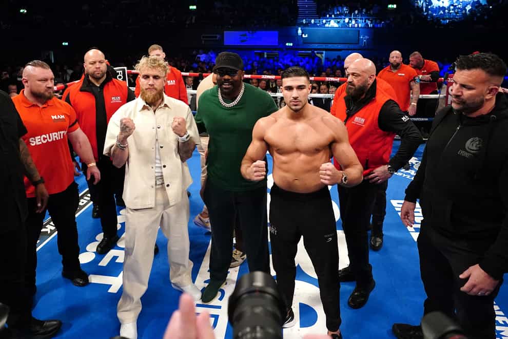 Jake Paul and Tommy Fury pose at Wembley Arena (Zac Goodwin/PA)