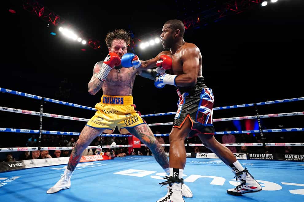 Aaron Chalmers (left) and Floyd Mayweather during their exhibition fight (Zac Goodwin/PA).