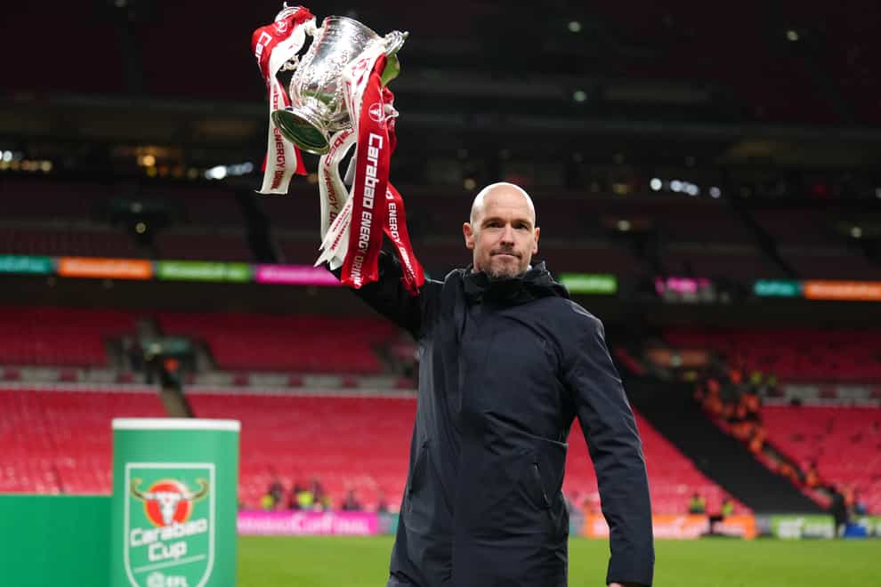 Manchester United manager Erik ten Hag guided his side to victory in the Carabao Cup final at Wembley (John Walton/PA)