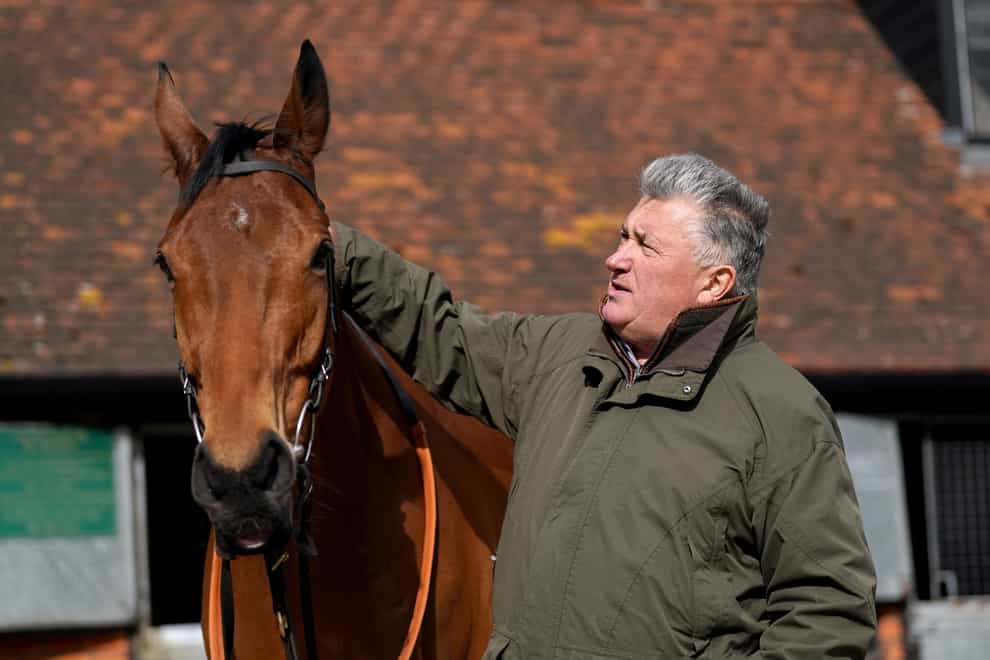 Bravemansgame with trainer Paul Nicholls at a stable visit on Monday (Adam Davy/PA)