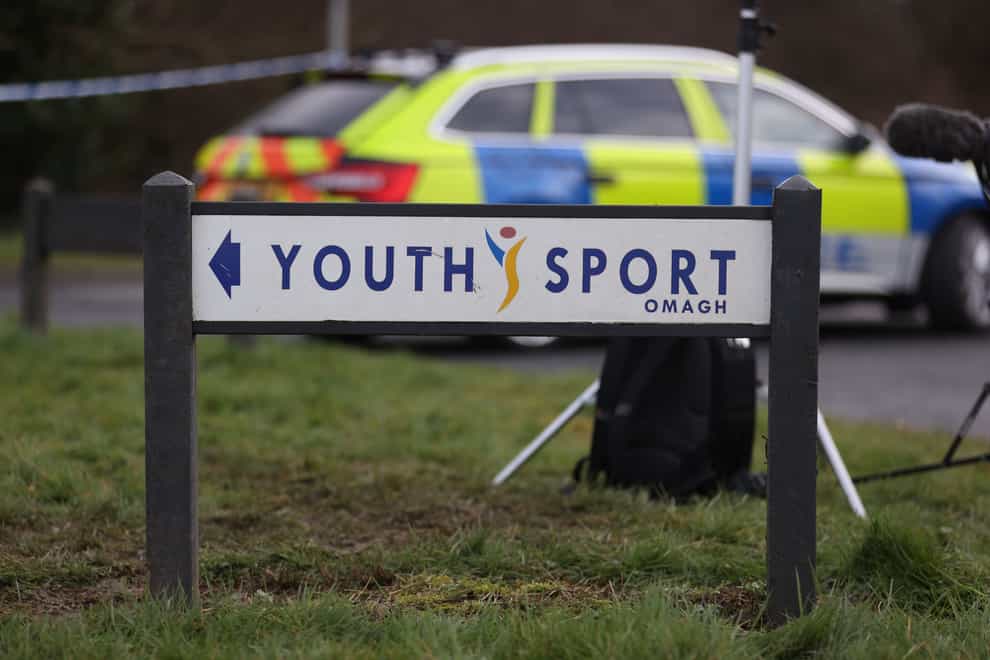 A sign for the Youth Sport Omagh sports complex in the Killyclogher Road area of Omagh, Co Tyrone. (PA)