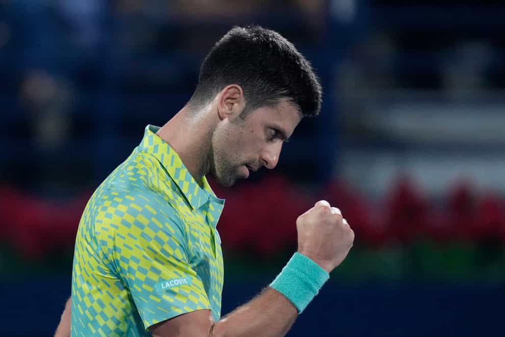 Novak Djokovic celebrates beating Poland’s Hubert Hurkacz (Kamran Jebreili/AP)