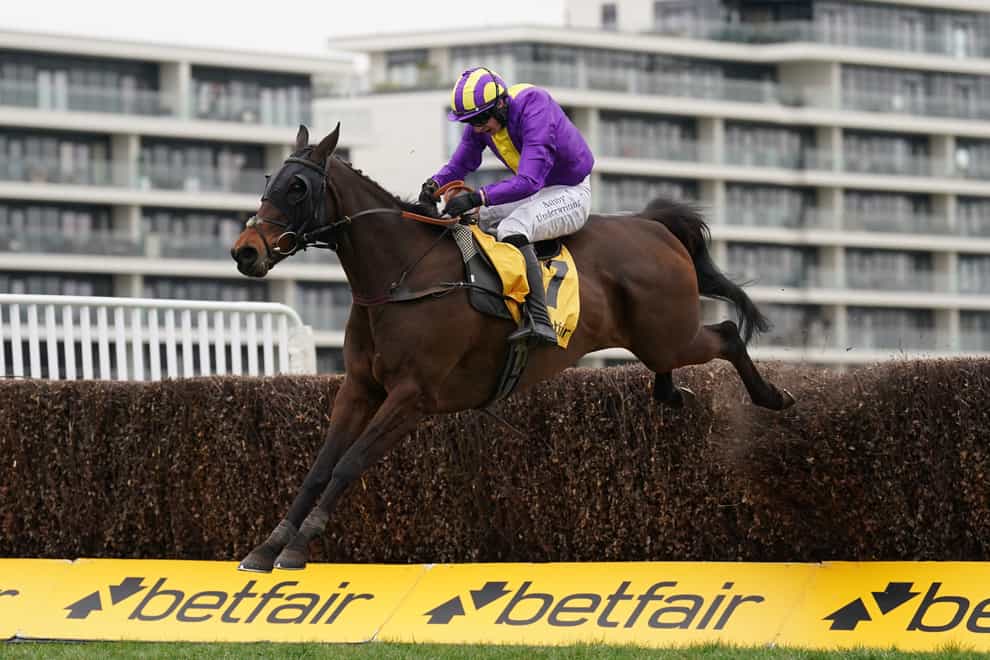 Zanza ridden by Tom O’Brien clears a fence before winning the Betfair Denman Chase at Newbury Racecourse, Berkshire. Picture date: Saturday February 11, 2023. (Tim Goode/PA)