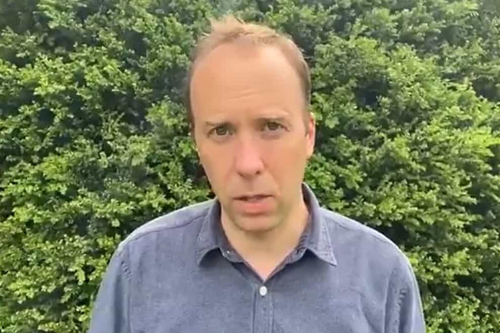 Matt Hancock released a video where he announced that he would resign (Matt Hancock/PA)