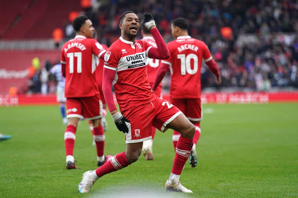 Middlesbrough’s Chuba Akpom celebrates scoring (Owen Humphreys/PA)
