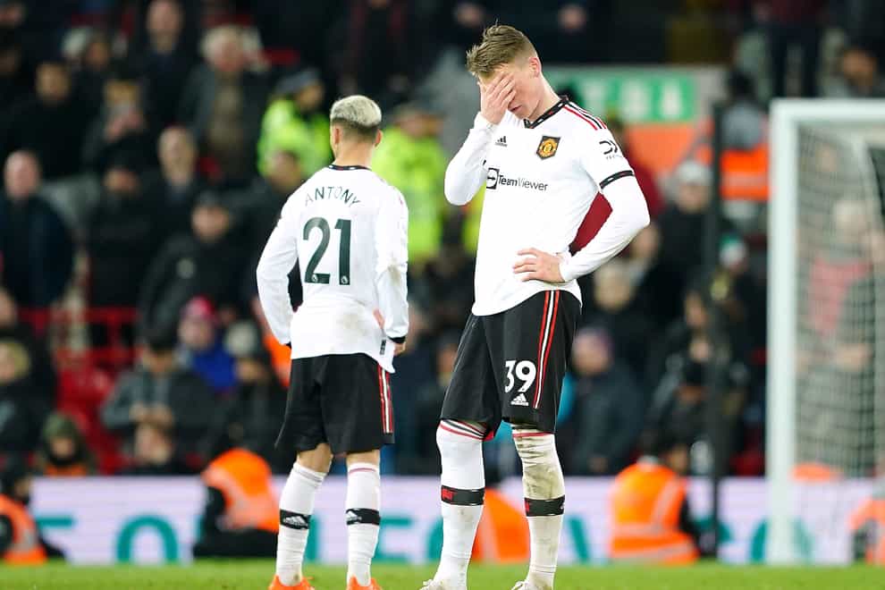 Manchester United’s Scott McTominay (right) reflects on the emphatic defeat to Liverpool (Peter Byrne/PA)