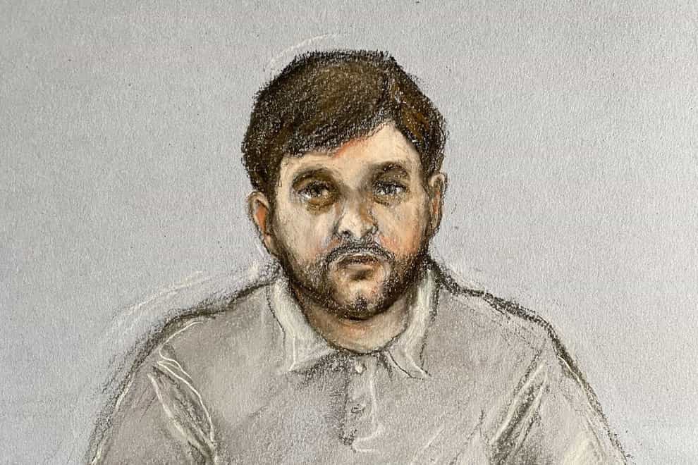 A court artist sketch of Thomas Cashman appearing via video link at Liverpool Crown Court (Elizabeth Cook/PA)