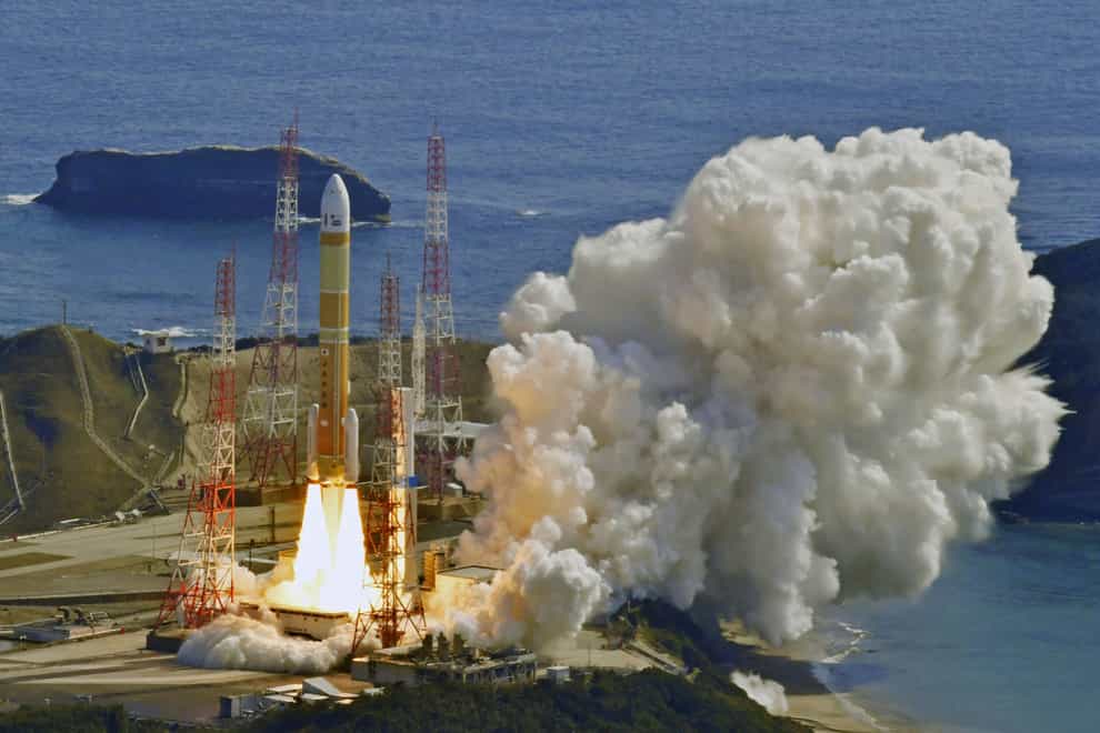 An H3 rocket lifts off from Tanegashima Space Centre (Kyodo News via AP)