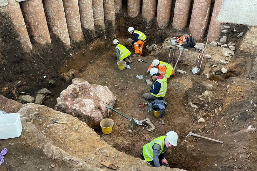Archaeologists excavate a Roman cellar at Leicester Cathedral (University of Leicester Archaeological Services/PA)